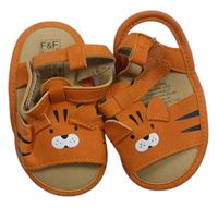 Oranžové koženkové sandály s tigrom F&F vel. 17