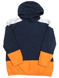 Tmavomodro-oranžovo-šedý svetr s kapucí Next