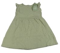 Světlekhaki rebrované šaty s volánikmi H&M