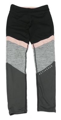 Čierno-sivo-ružové športové legíny s pruhmi H&M