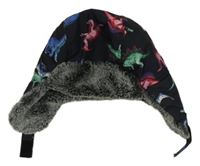 Černá šusťáková zateplená beranice s dinosaurami C&A