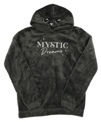 Tmavosivá plyšová domáceá mikina s nápisom a kapucňou Young Idols