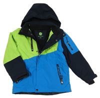 Azurovo-limetkovo-tmavomodrá šusťáková zimní bunda s kapucí 46Nord