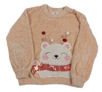 Broskvový žinylkový sveter s medvedíkom C&A