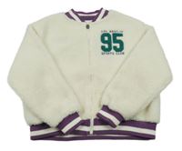 Biela huňatá bunda s číslom a pruhmi Primark