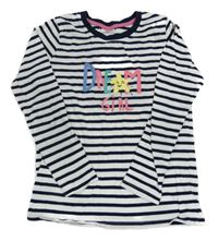 Bílo-tmavomodré pruhované triko s nápisem Pocopiano