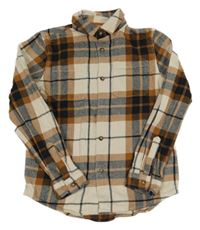 Béžovo-hnědo-černá kostkovaná flanelová košile F&F