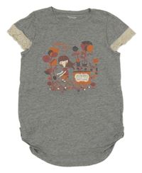 Sivé melírované tričko s dievčatkom a čipkou Vertbaudet