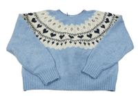 Světlemodro-biely vzorovaný crop oversize sveter H&M