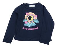 Tmavomodré triko s obrázkem a flitry Billie Blush 