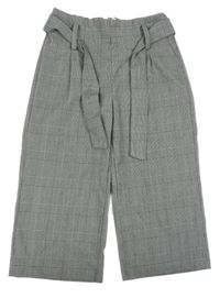 Čierno-biele kockované culottes nohavice s opaskom H&M
