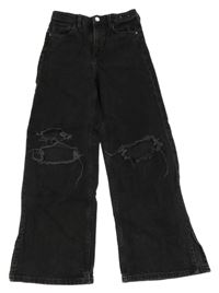 Černé wide leg rifle s dírami na kolenou H&M
