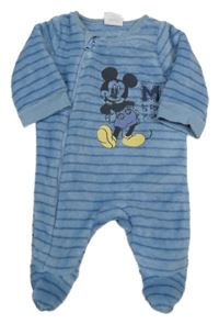 Světlemodro-modrý pruhovaný chlupatý overal s Mickeym Disney