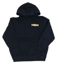 Tmavomodrá mikina s nápismi a kapucňou