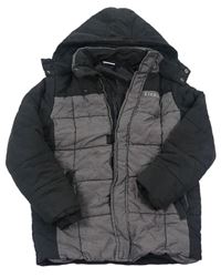 Čierno-sivá melírovaná prešívaná šušťáková zimná bunda s kapucňou YIGGA