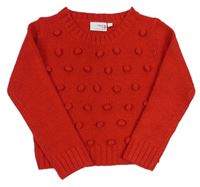 Červený pletený sveter s bambulkami Next