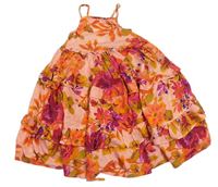 Ružové letné šaty s kvietkami a motýlikmi a volánikmi Next