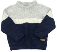 Tmavomodro-smetanovo-svetlosivý melírovaný vlnený sveter s nášivkou C&A
