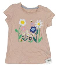 Světlepudrové tričko s kvietkami a včelkami Mothercare