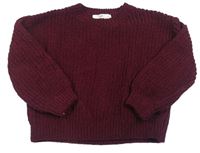 Tmavovínový rebrovaný žinylkový oversize sveter H&M