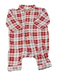 Červeno-bílo-tmavomodrý kostkovaný overal s límečkem H&M