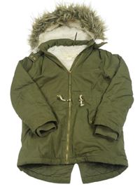 Khaki šusťáková zimní parka s odepínací kapucí s kožešinou H&M