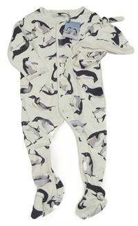 Nové - 2set - Bílý overal s tučňáky + čepice John Lewis