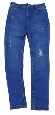 Modré skinny teplákové rifle s vyšúchaním zn. Denim Co.
