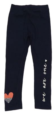 Tmavomodré žebrované legíny s nápisem a srdíčkem Nutmeg