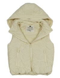 Smotanová šušťáková zateplená vesta s prešívanými srdiečkami a kapucňou F&F