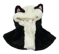 Černo-bílá kožešinová pelerína s kapucí s oušky - kočička IKEA