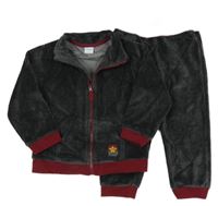 2Set - Tmavošedo-vínová zamatová prepínaci mikina s nášivkou + tepláky Smile