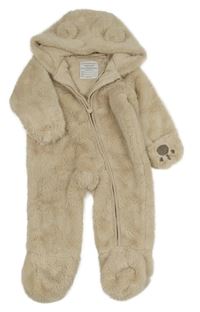 Světlebéžová kožešinová podšitá kombinéza s kapucí s oušky PRIMARK