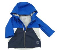 Safírovo-tmavomodro-bílá nepromokavá jarní bunda s nášivkou a kapucí F&F