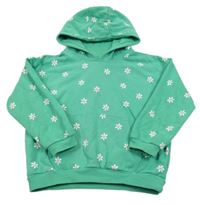 Zelená oversize mikina s květy a kapsou a kapucí George