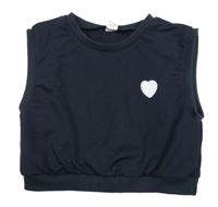 Tmavomodrá tepláková crop vesta so srdiečkom SHEIN