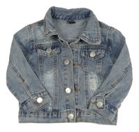 Modrá šisovaná rifľová bunda s vyšúchaním a golierikom SHEIN