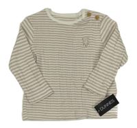 Nové - hnědo-bílé pruhované žebrované triko s medvídkem St. Bernard