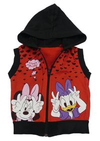 Červeno-čierna prepínaci tepláková vesta s Minnie a Daisy a kapucňou