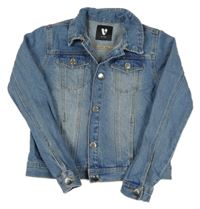 Modrá riflová crop bunda s límečkem V BY VERY