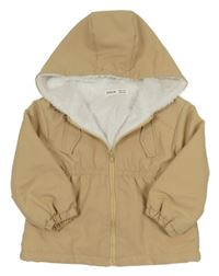 Béžová šušťáková jarná zateplená parka s kapucňou SHEIN