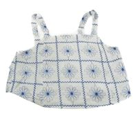 Bielo-zafírový kockovaný kvetovaný ľanový crop top ZARA