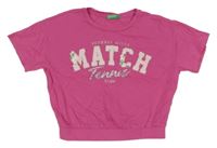 Tmavoružové crop tričko s nápismi Benetton