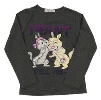 Tmavosivé melírované tričko s Chipem a Dalem a kamienkami