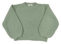 Olivový rebrovaný žinylkový oversize sveter H&M