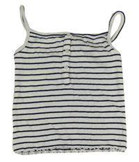 Bielo-tmavomodrý pruhovaný rebrovaný crop top s gombíkmi zn. Next