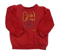 Červená teplákovo/chlupatá mikina s Minnie s flitrami George