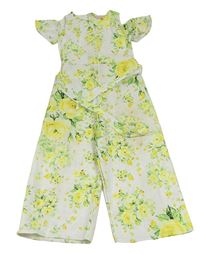 Bílý květovaný culottes overal s páskem a průstřihy Lipsy London