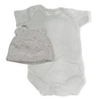 2set - Bílé body + bílá bavlněná čepice s hvězdami