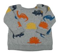 Sivý melírovaný sveter s dinosaurami F&F